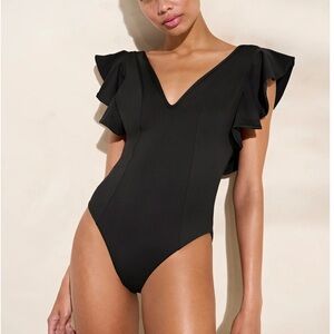 Marie Oliver Elegant Black Ruffle Swimsuit
